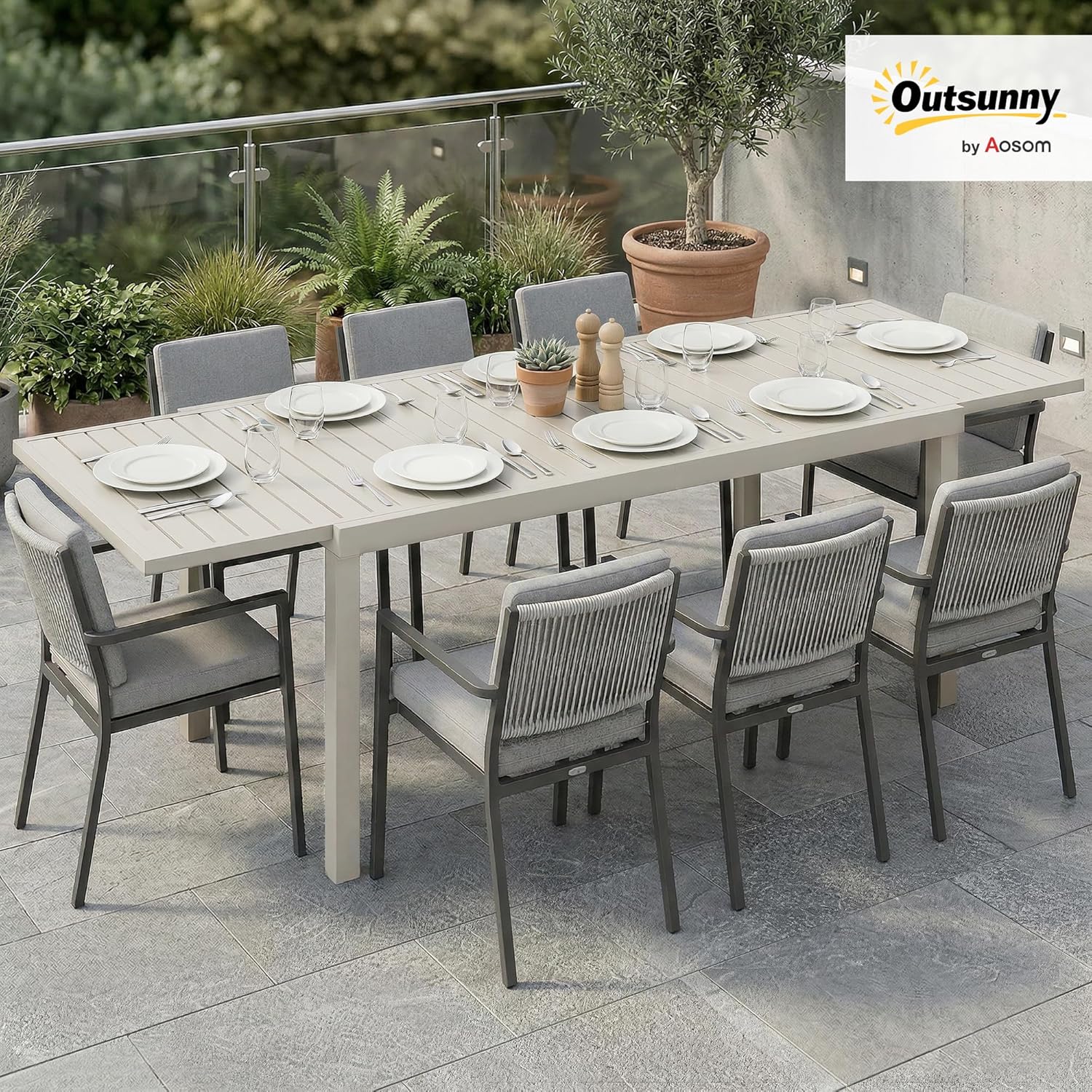 Outsunny - table extensible 150-225 cm - aluminium léger, 6-8 pers