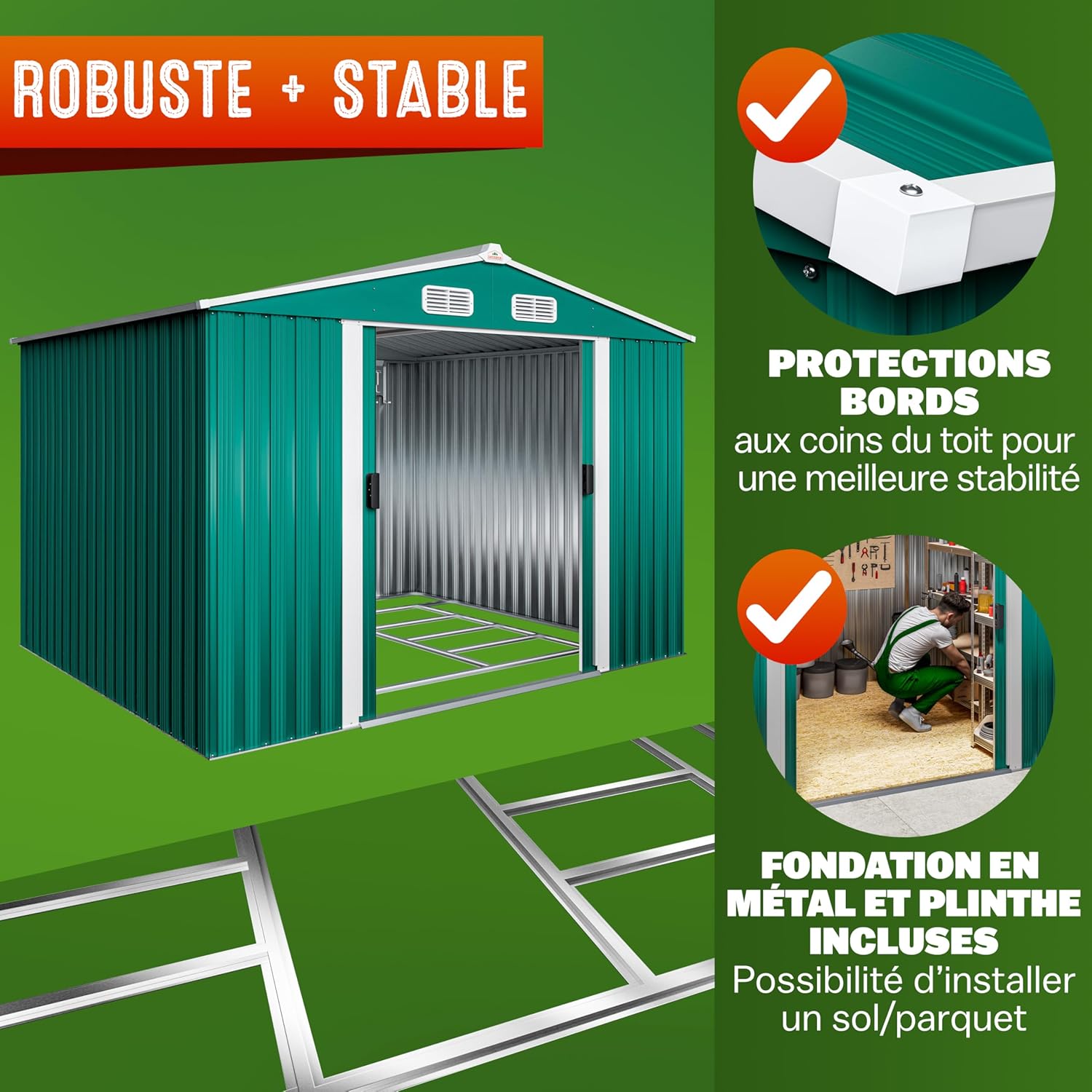 GARDEBRUK - Abri de jardin métal XXL - 260x205x180cm - porte coulissante, fondation, 9m³