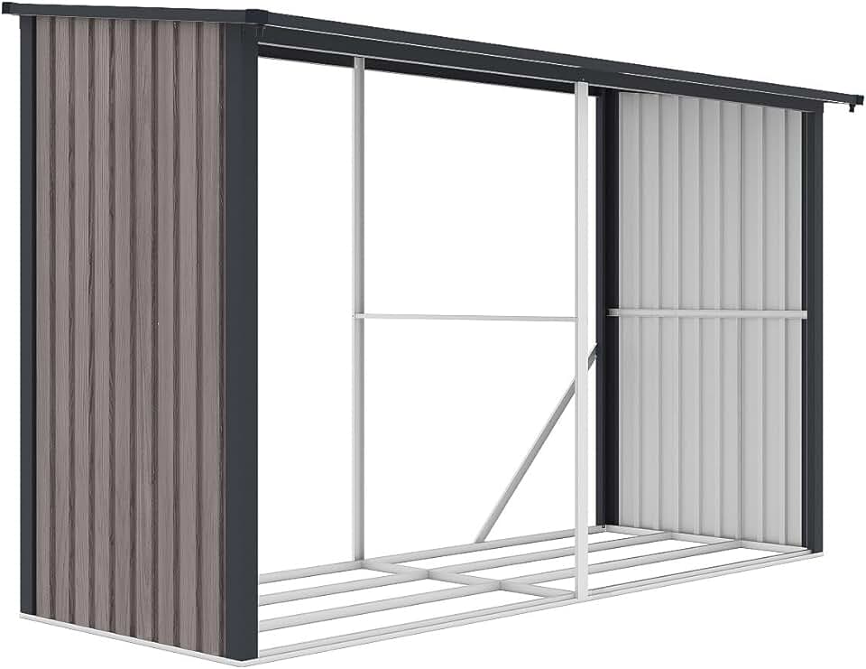 Vente-unique - Abri bûches métal en acier galvanisé effet bois 5,78 m3-7 stéres - L302 x P119 x H190cm - VARWOOD