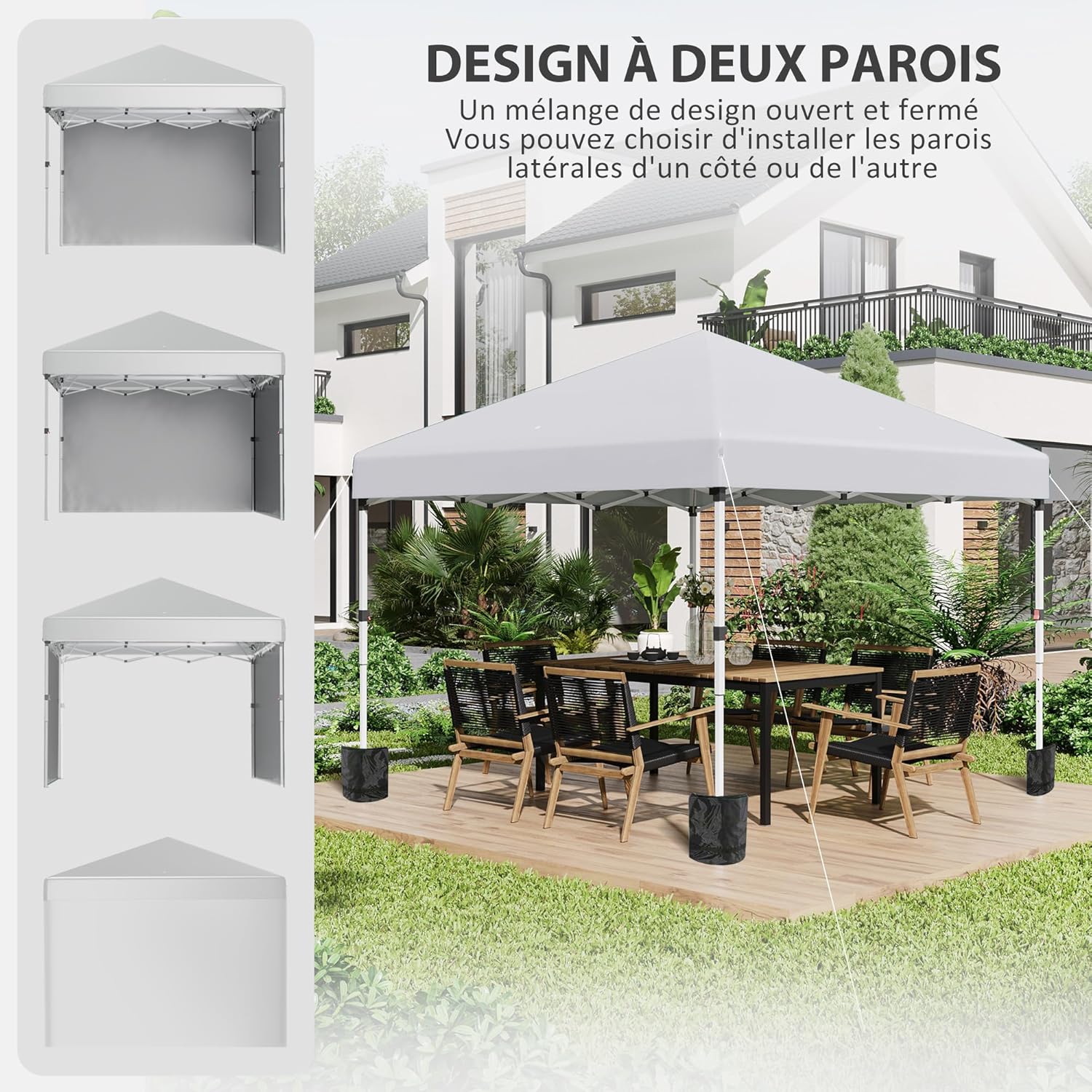 Outsunny - Tonnelle pop-up ajustable - 297x297x288cm - UV 30+ 2 parois, sac transport