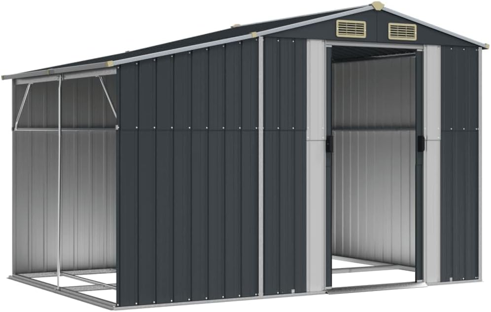 vidaXL Abri de Jardin, Cabane à Outils avec Poignées, Remise à Outils avec Toit Inclinable, Abri de Rangement Patio, Anthracite 277x192,5x179 cm Acier Galvanisé