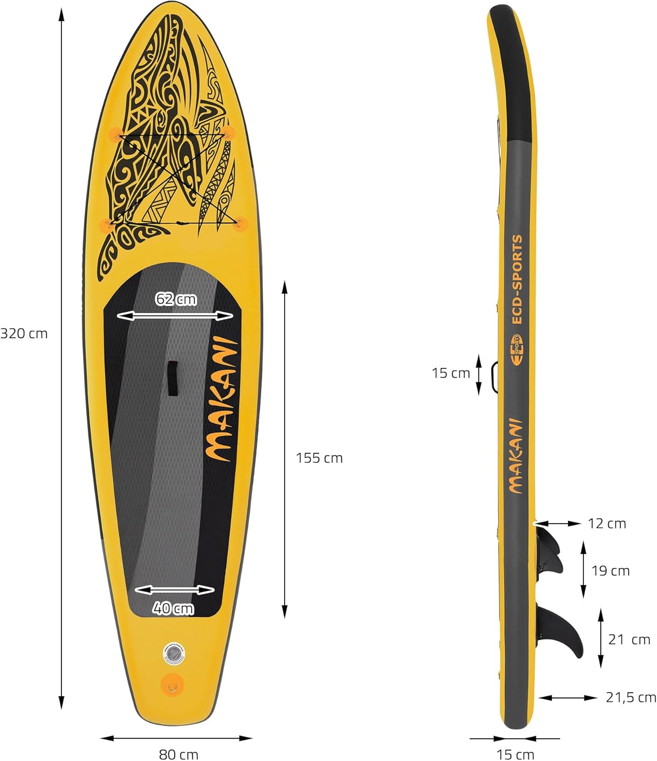 ECD Germany - stand up paddle série gonflable - 305/308/320/380 cm - PVC, 120/150 kg, 10/15 cm épaisseur