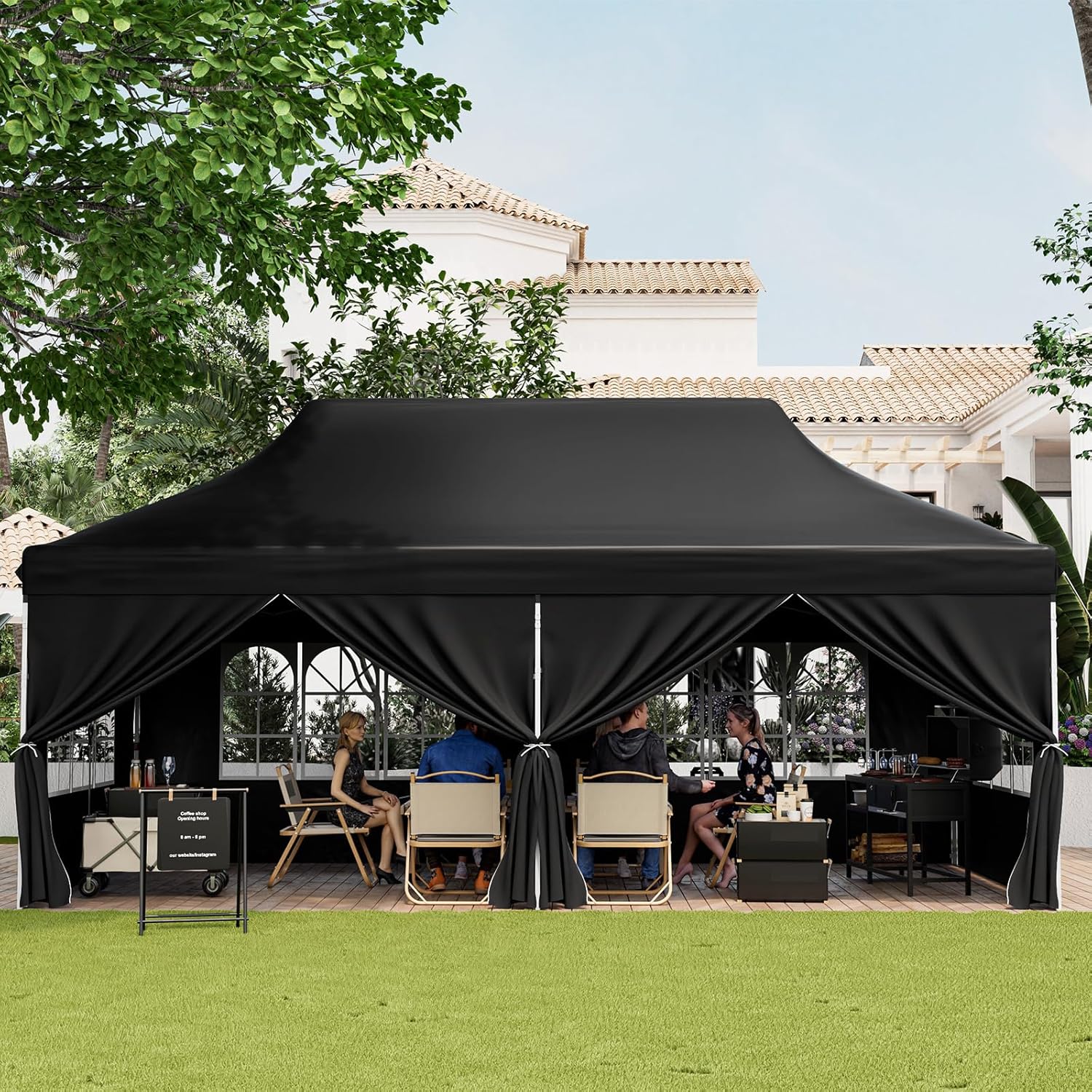 GOPLUS - Tonnelle pliante série jardin 3x6m, imperméable, sac transport, 6 bâches