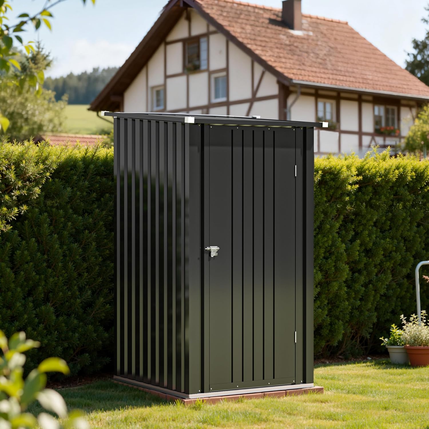 Devoko Abri de jardin en métal 96x98x160 cm, abris de jardin avec toit en appentis, robuste et inoxydable, incluant des gants de travail, porte pivotante verrouillable, petit abri de jardin en acier