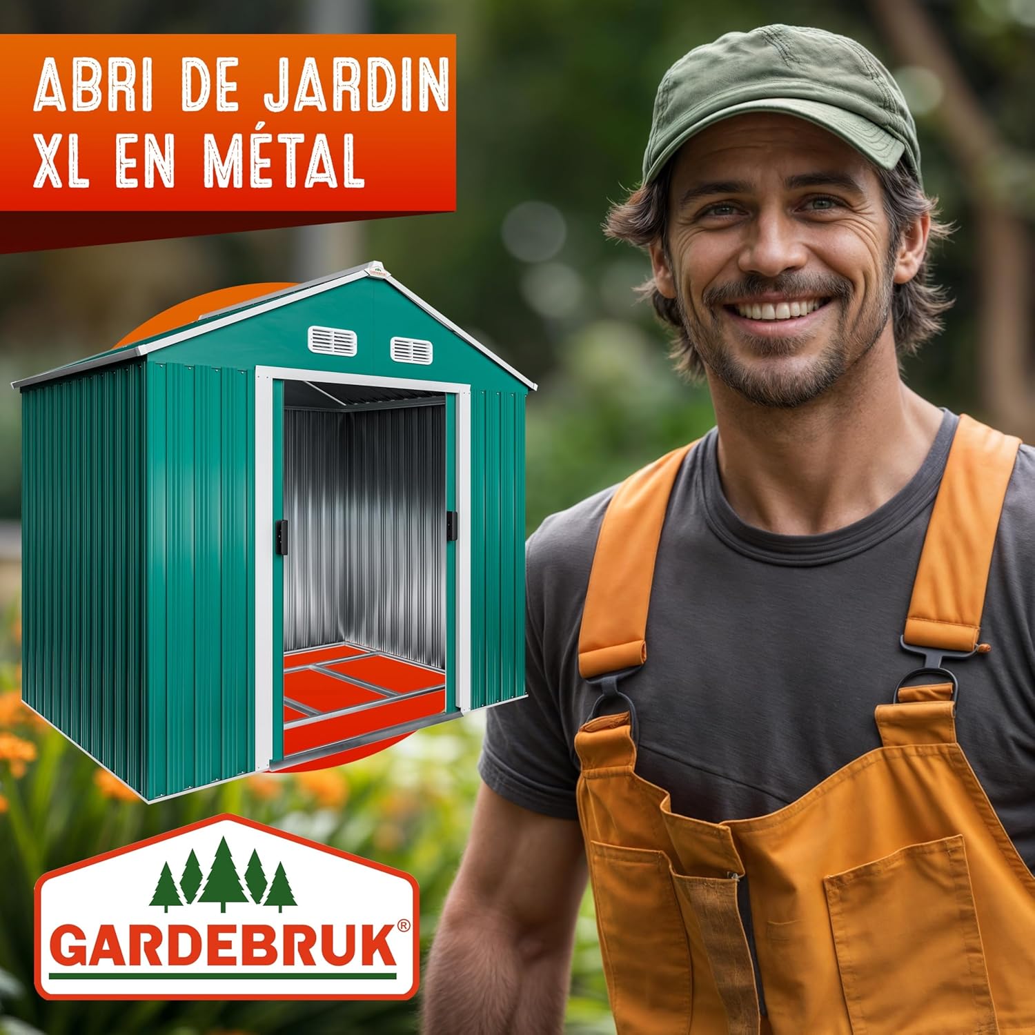 GARDEBRUK - Abri de Jardin XL 2m², 200x135x190cm, porte coulissante, vert