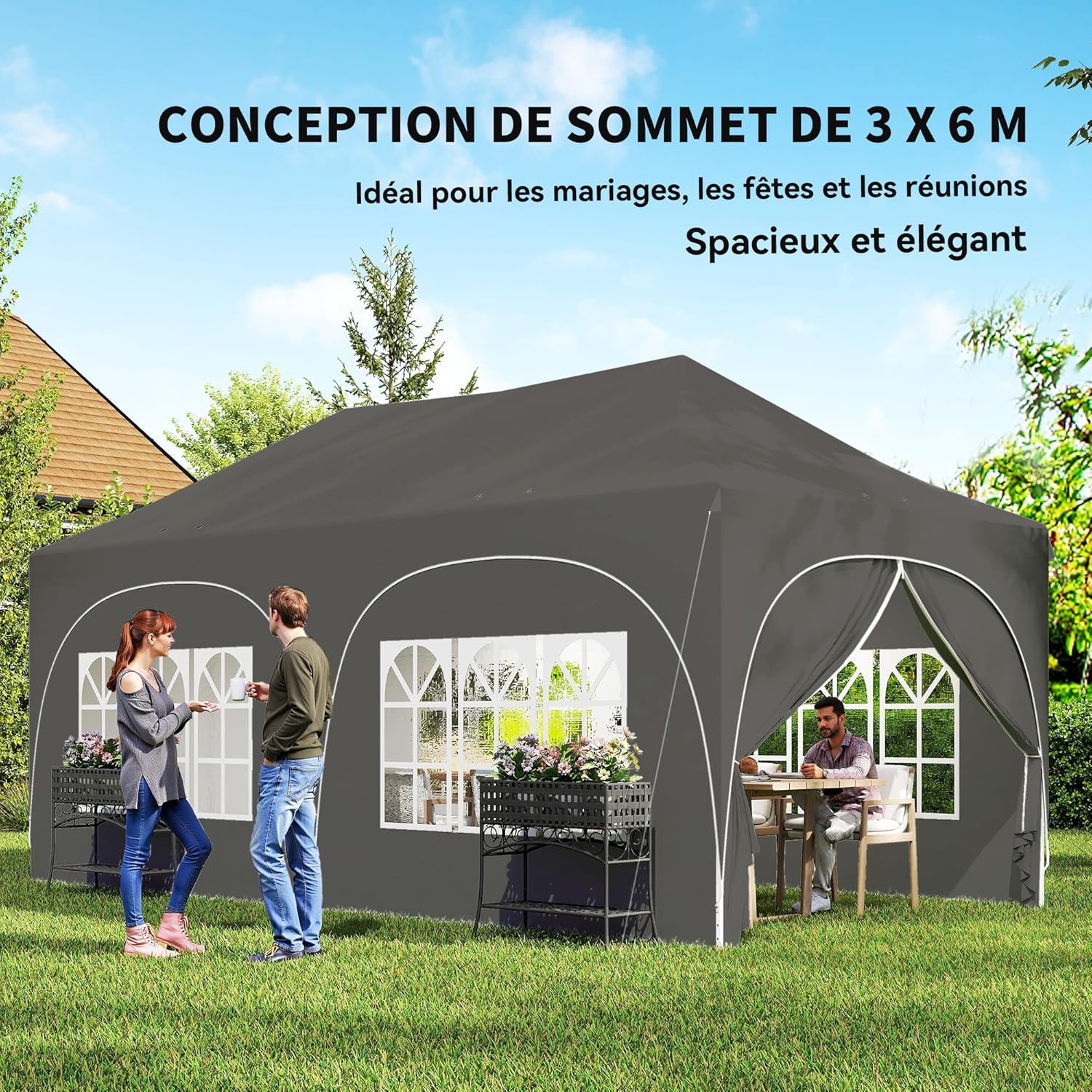 Outsunny - Tonnelle pliante série - 3x6m - imperméable, anti-UV, 6 parois, 6 sacs de sable