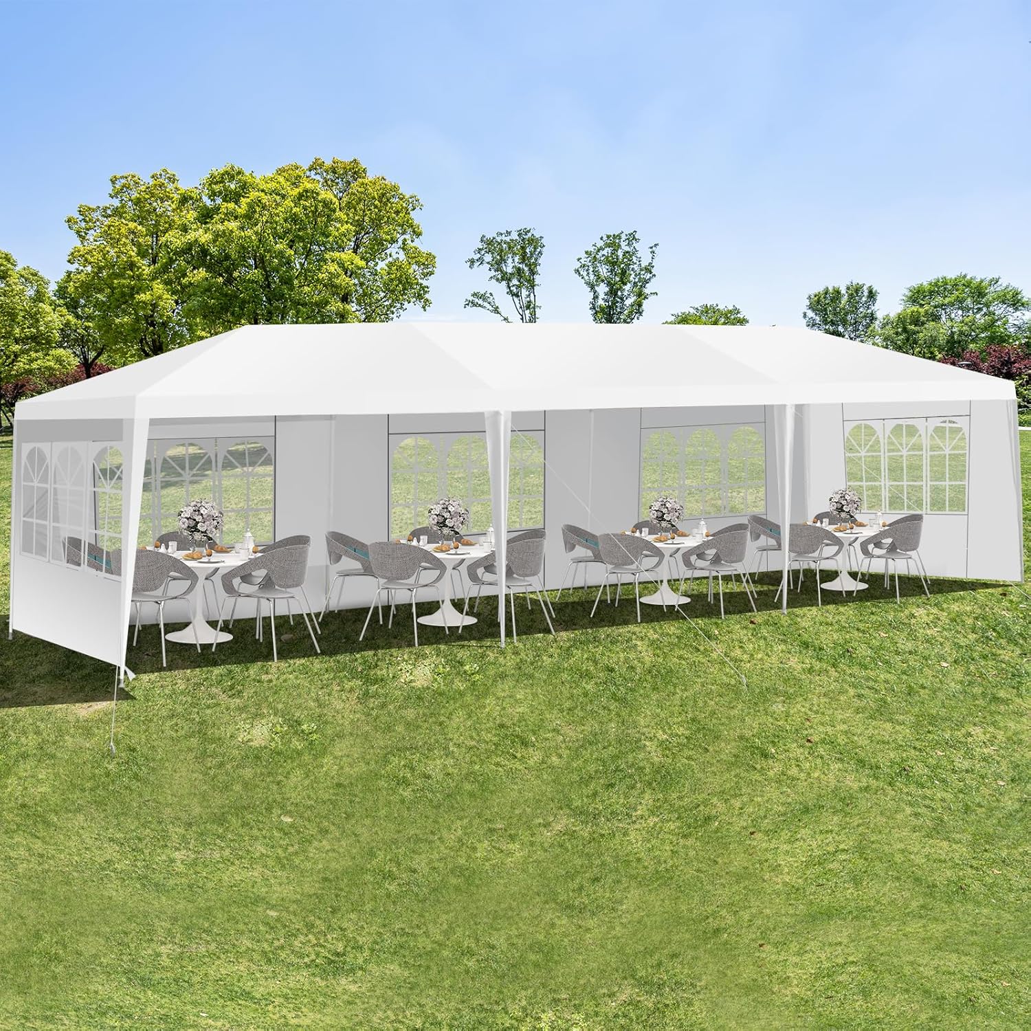 COSTWAY - Tonnelle 3x9m - 5 murs amovibles, piquets solides