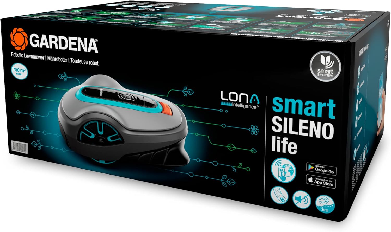 Gardena - smart SILENO life série - 750 m² - LONA IA, SensorControl, contrôle appli, pentes 35%, passerelle incluse - 19
