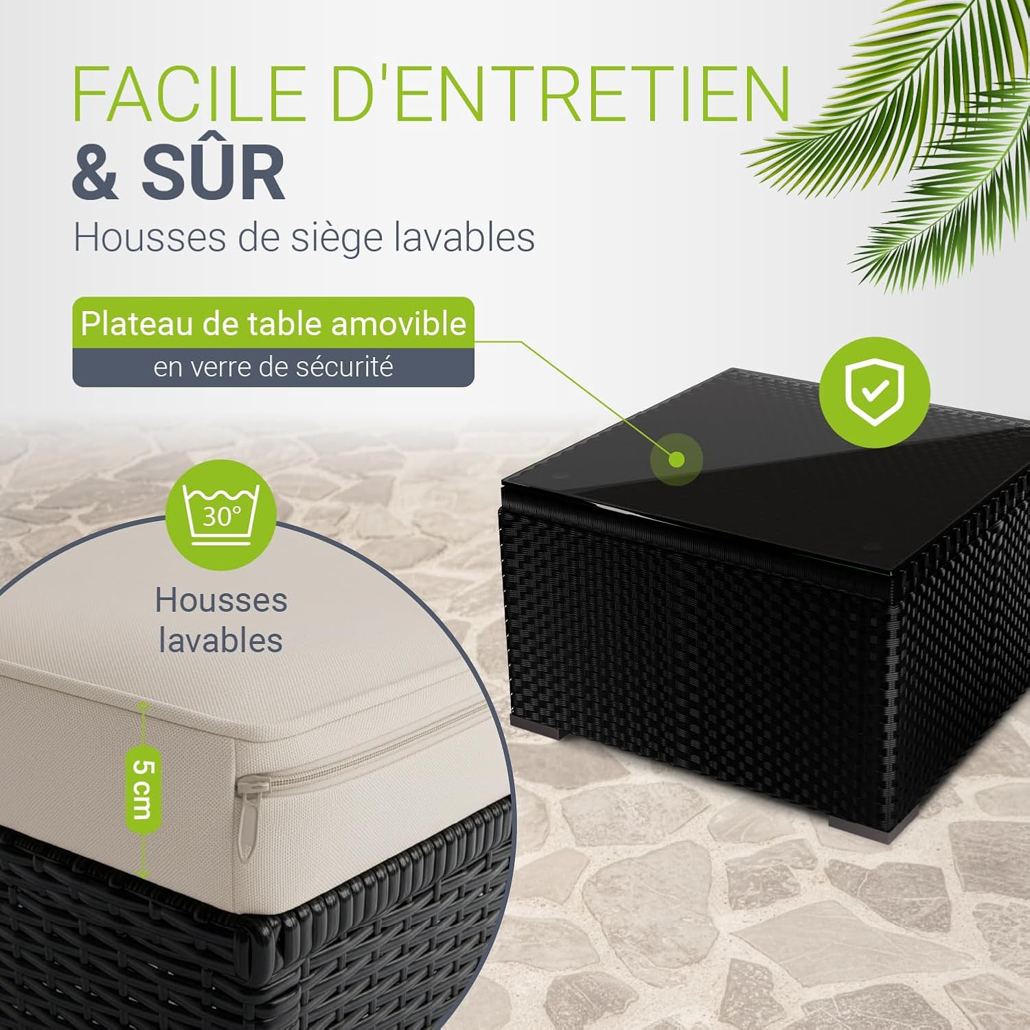 Juskys - Punta Cana L - ensemble jardin polyrotin 4-5 pers, canapé, table, coussins, résistant intempéries