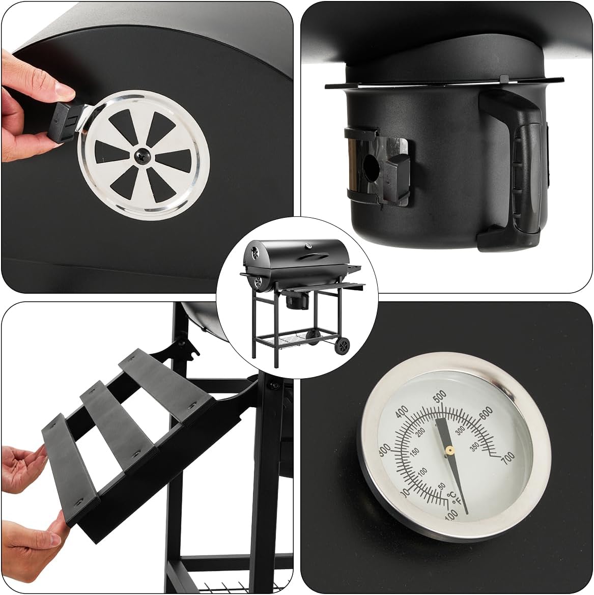 DEWINNER - barbecue charbon série de base - grille XXL, roulettes, tiroir à cendres