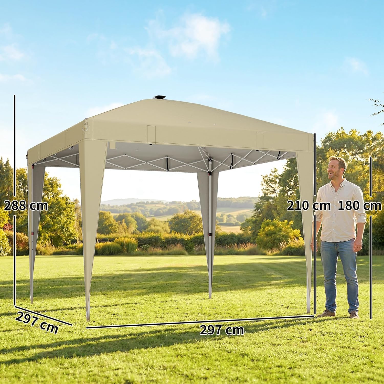 Outsunny - Tonnelle Pop-up 3x3m UV50+, éclairage, sac, réglable