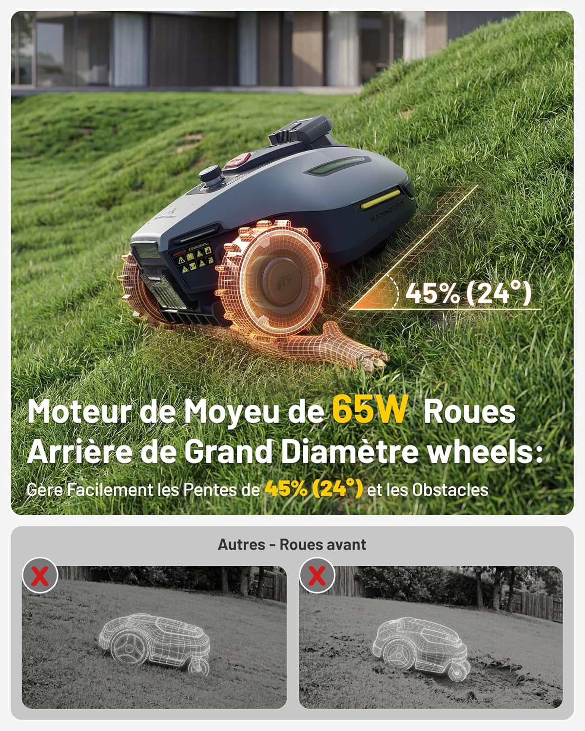 MAMMOTION - YUKA Mini 2 - 500m² - Robot tondeuse, IA 3 caméras, DropMow