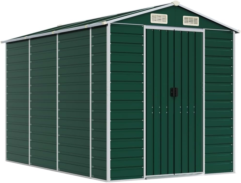 LAPOOH Abri de Jardin Vert 191x300x198 cm Acier galvanisé,Abris De Jardin,Abri De Stockage pour Jardin,Abri D'Outils De Jardin