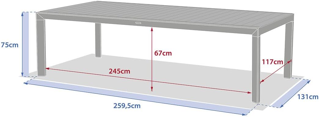 Hespéride - Évasion - table jardin alu 12 places effet bois lin argile