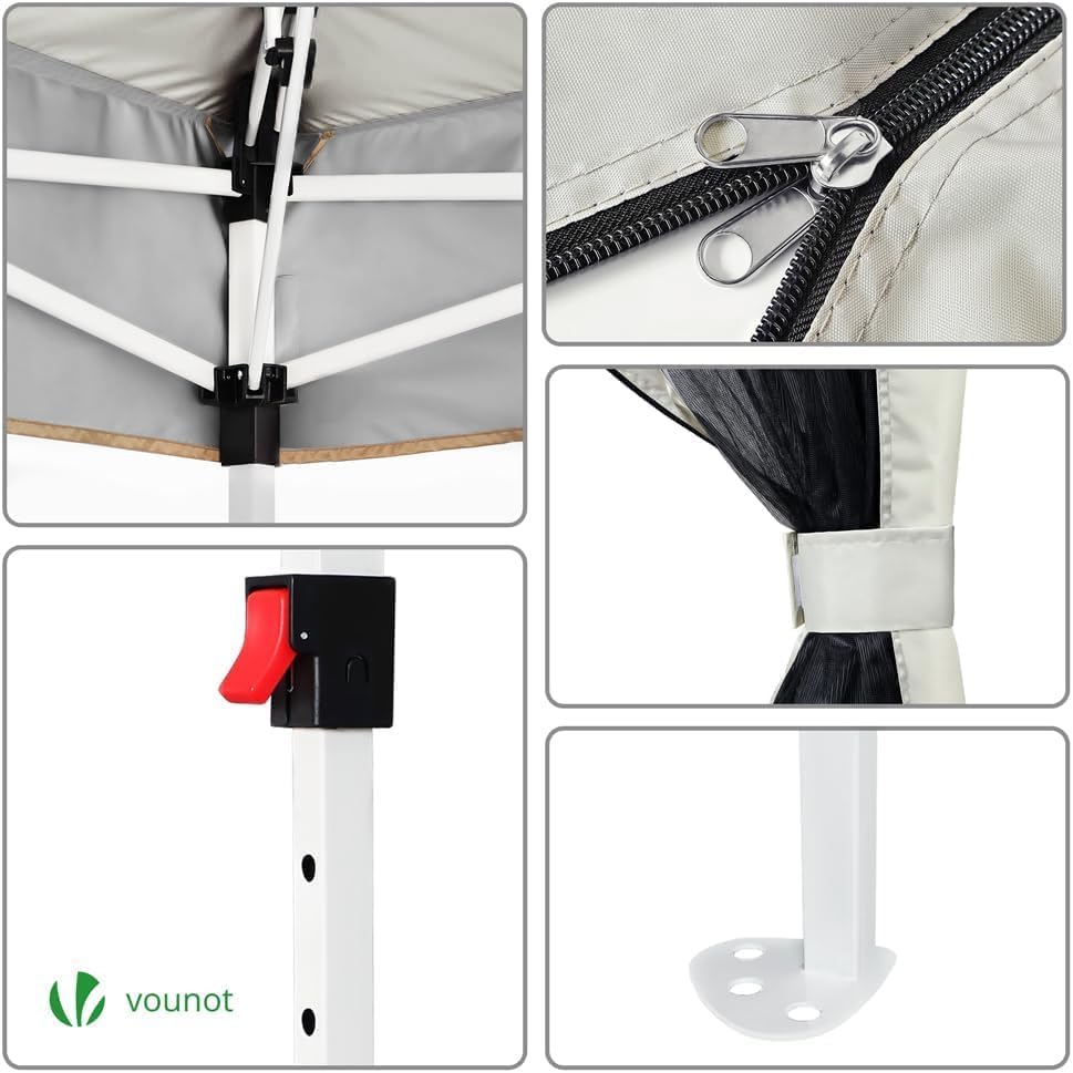 VOUNOT - Tonnelle Pop Up - 3.6x3.6m - Acier, moustiquaire, anti-UV, beige