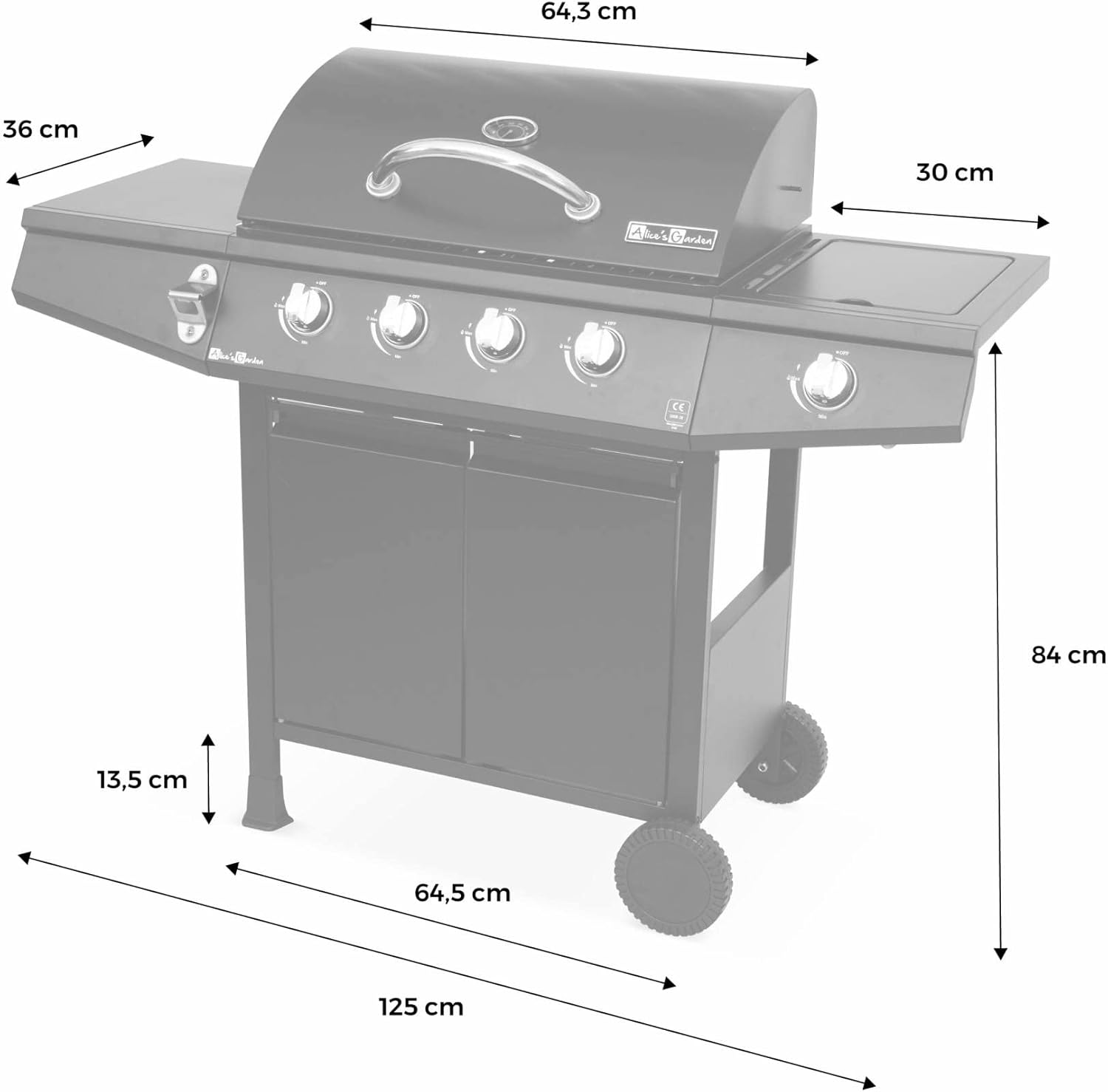 Alice's Garden - Treville série - barbecue gaz 7 brûleurs, thermomètre, feu latéral