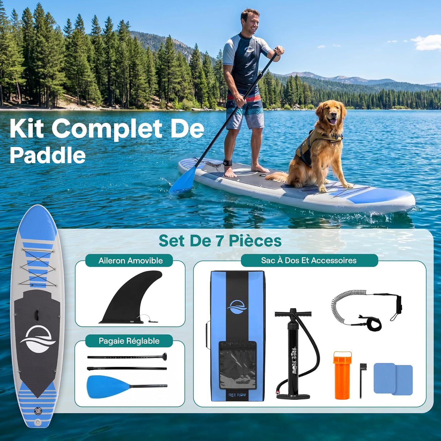 SereneLife - Stand Up Paddle Adulte Série - 6” - Antidérapant, accessoires inclus, sac transport SLISWAM612