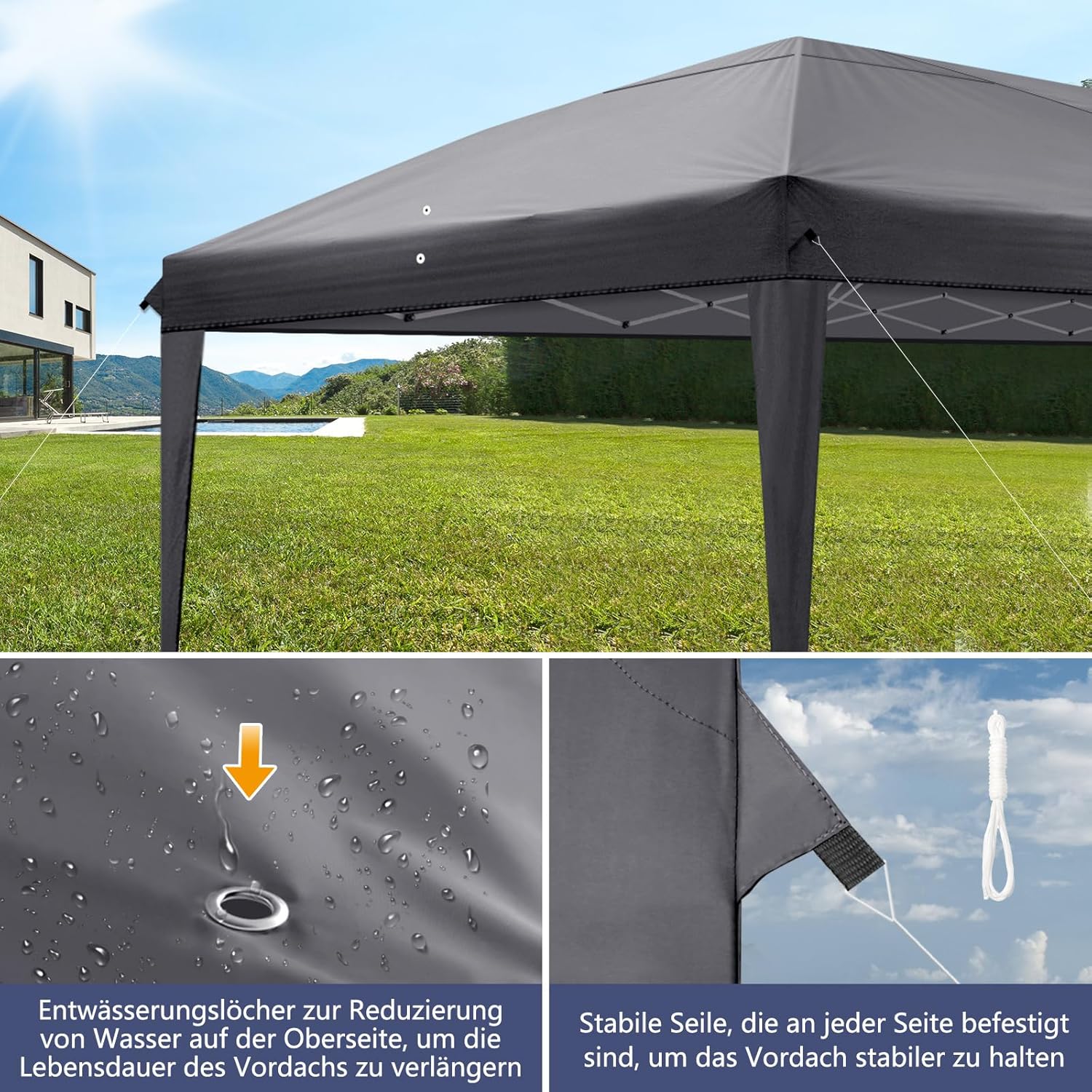 LEADZM - tonnelle pop-up 3x6m, acier, UV50+, 6 côtés, réglable