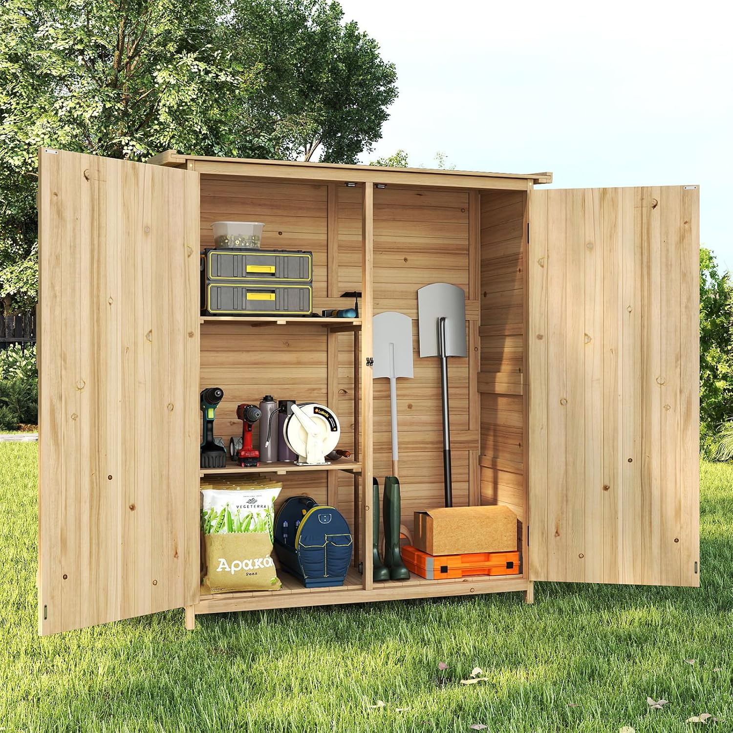 COSTWAY - Abri de jardin bois - 75x56x178cm - étagères amovibles, toit asphalte, loquet, résiste à l'eau