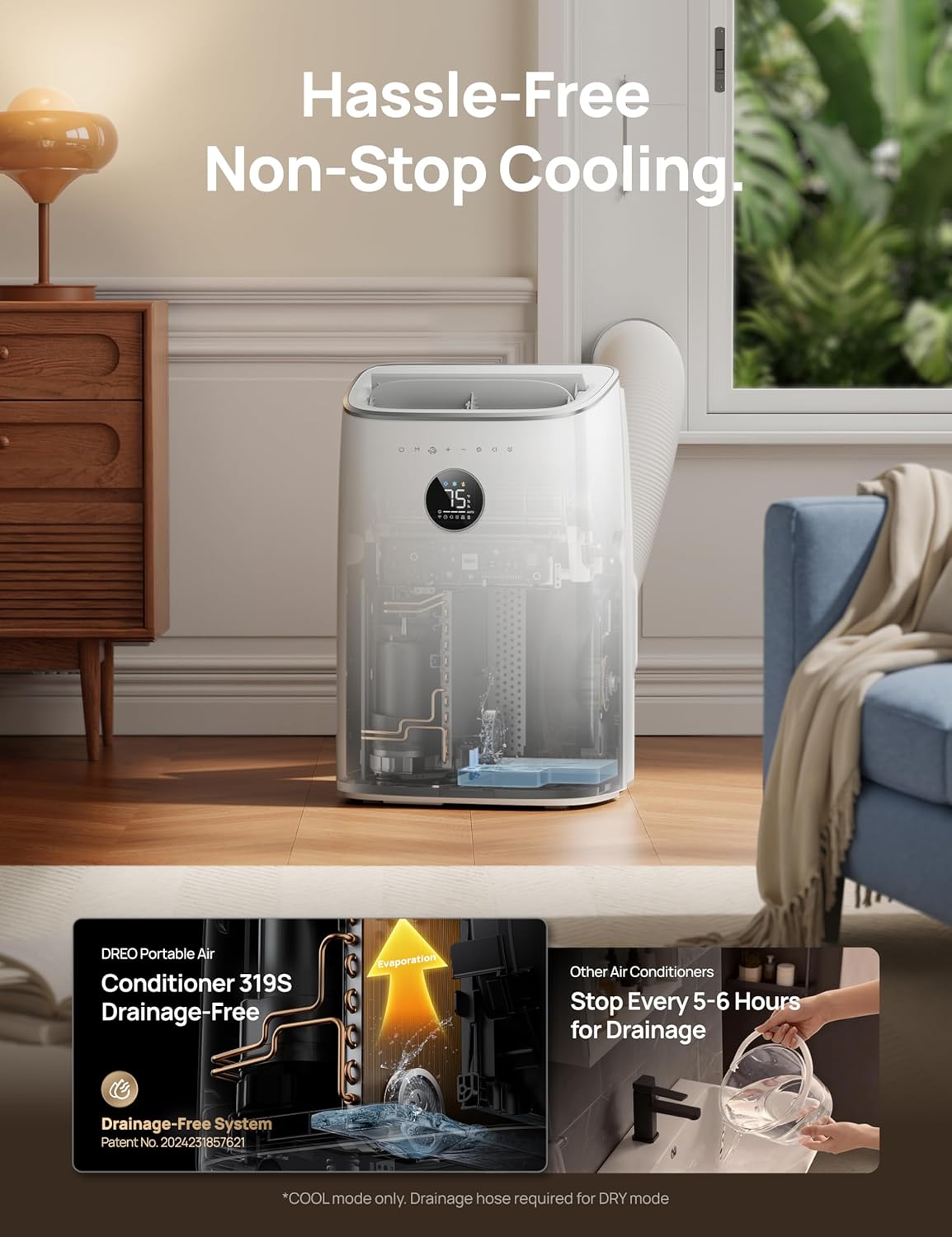 Dreo Portable Air Conditioners, AC Unit for Bedroom with Drainage-free Cooling, 46dB Quiet, APP/Voice/Remote, 24h Timer with Fan & Dehumidifier, Smart Air Conditioner for Room Indoors