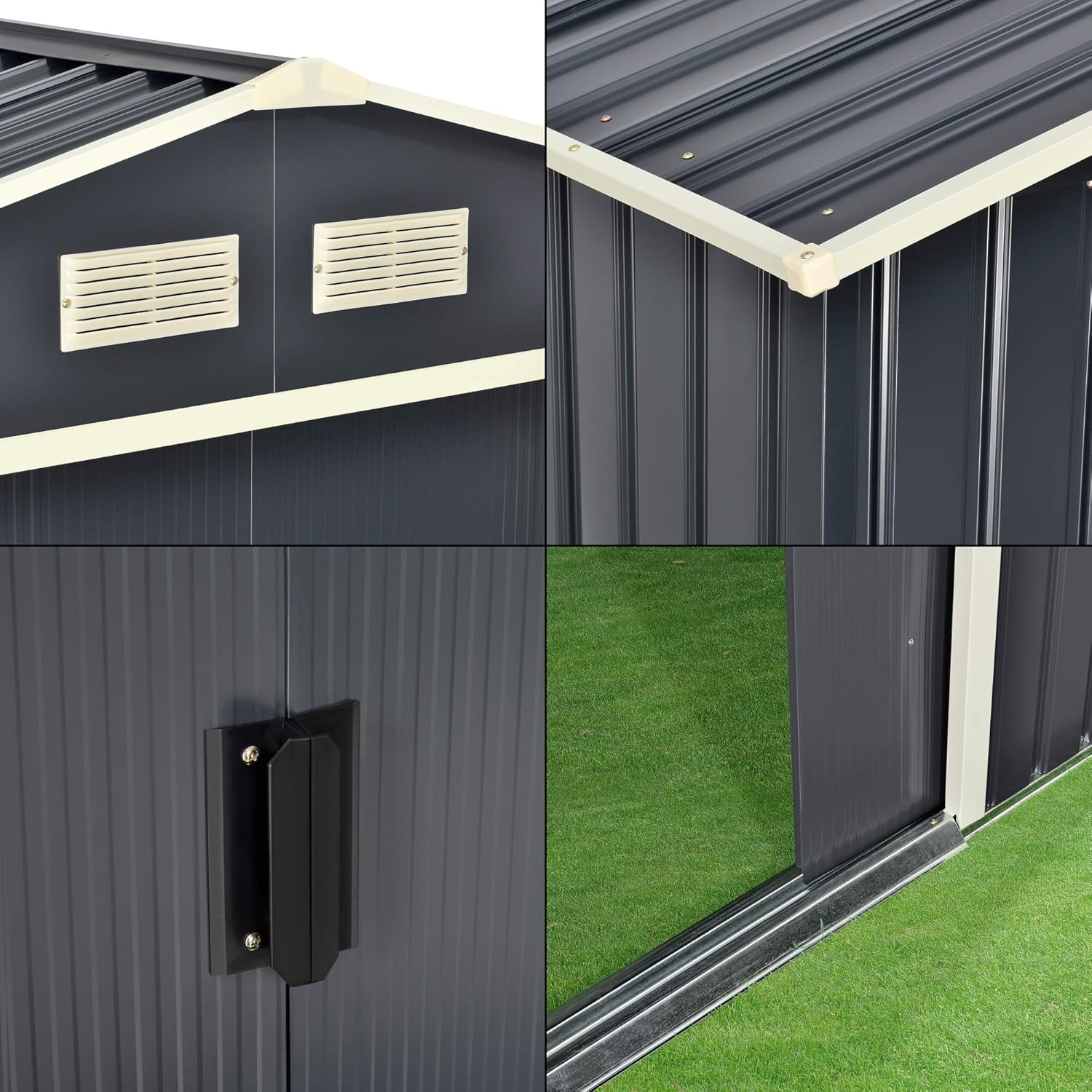 [en.casa] Abri de Jardin 15 m³ Robuste Cabane de Stockage Extérieur Cabane à Outils Toit à Pignon Tôles en Acier Galvanisées Gris Foncé