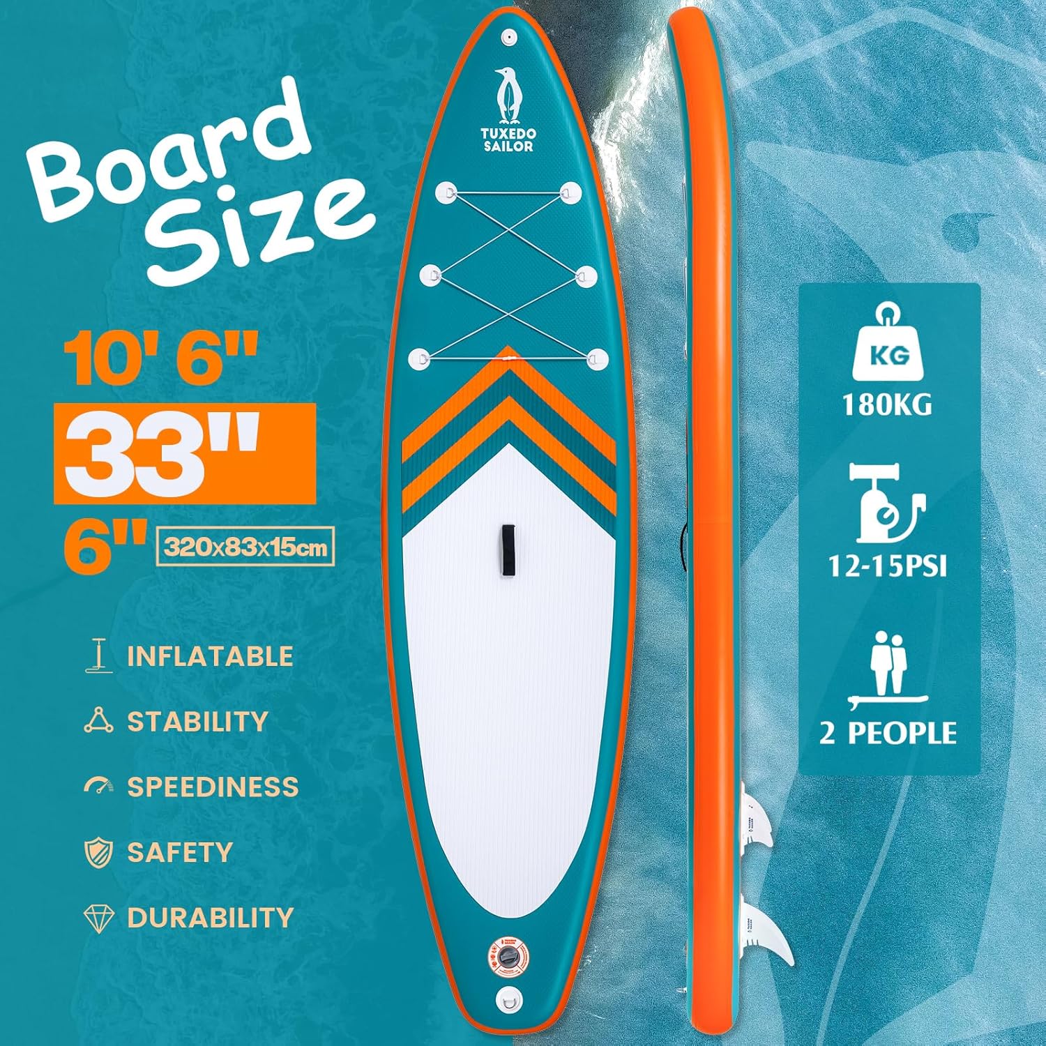 Tuxedo Sailor Paddle Gonflable Adulte, Planche de Stand Up Paddle Gonflable, Sup Paddle Board Gonflable avec Accessoires Complets, Planche de Surf Paddle