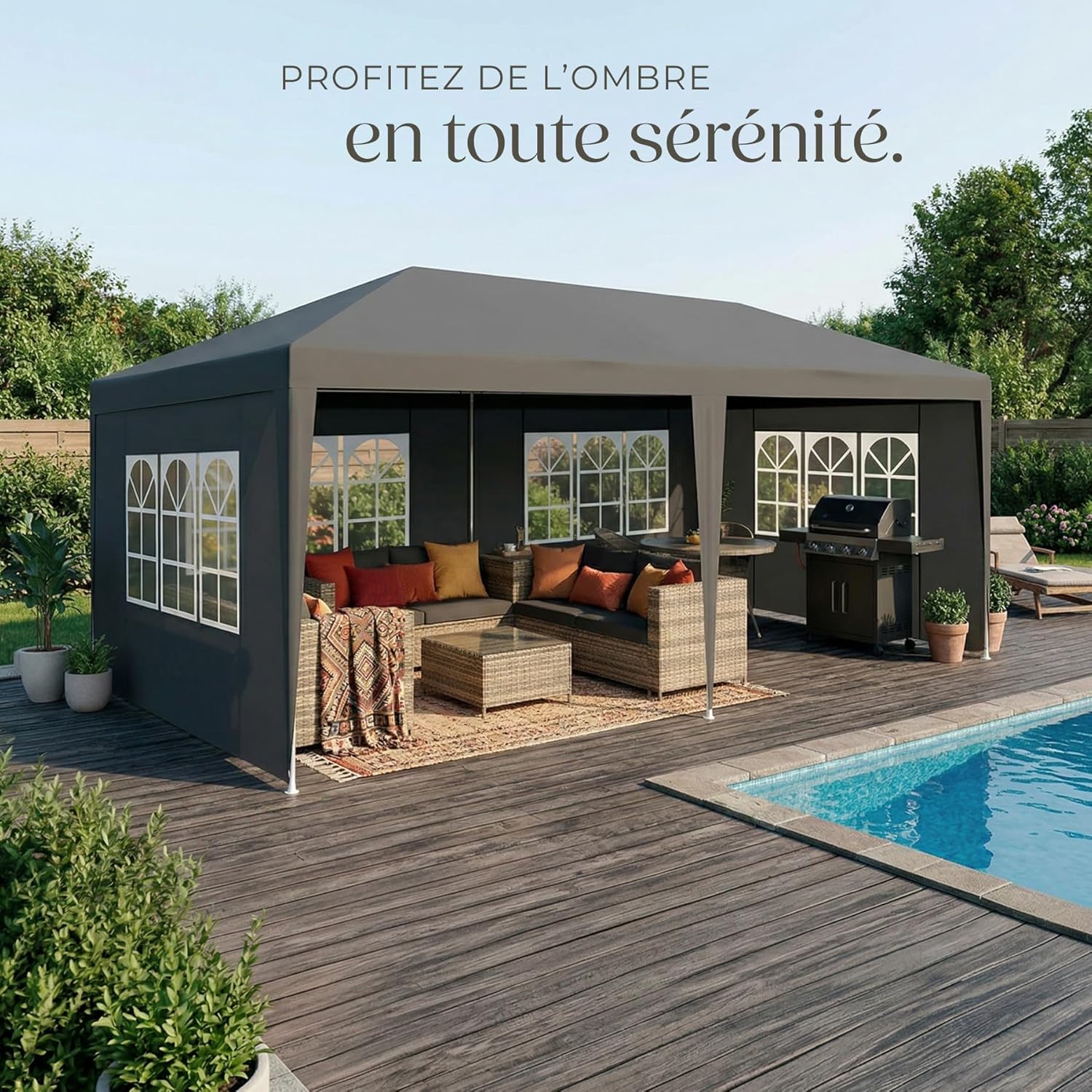 tectake® Tonnelle de Jardin Exterieur 6x3m Tente de Reception Protection UV 30+, Barnum Chapiteau Gazebo Pavillon de Jardin, résistant à l'eau avec Parois Amovibles, Cadre Robuste en Acier époxy