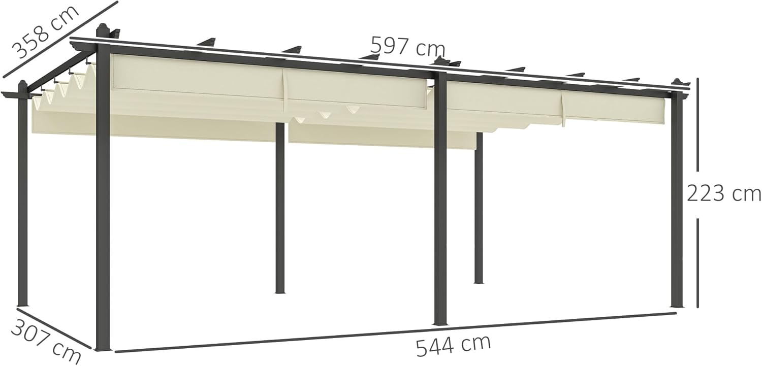 Outsunny - Pergola 3,6x6m - aluminium, toile rétractable, beige