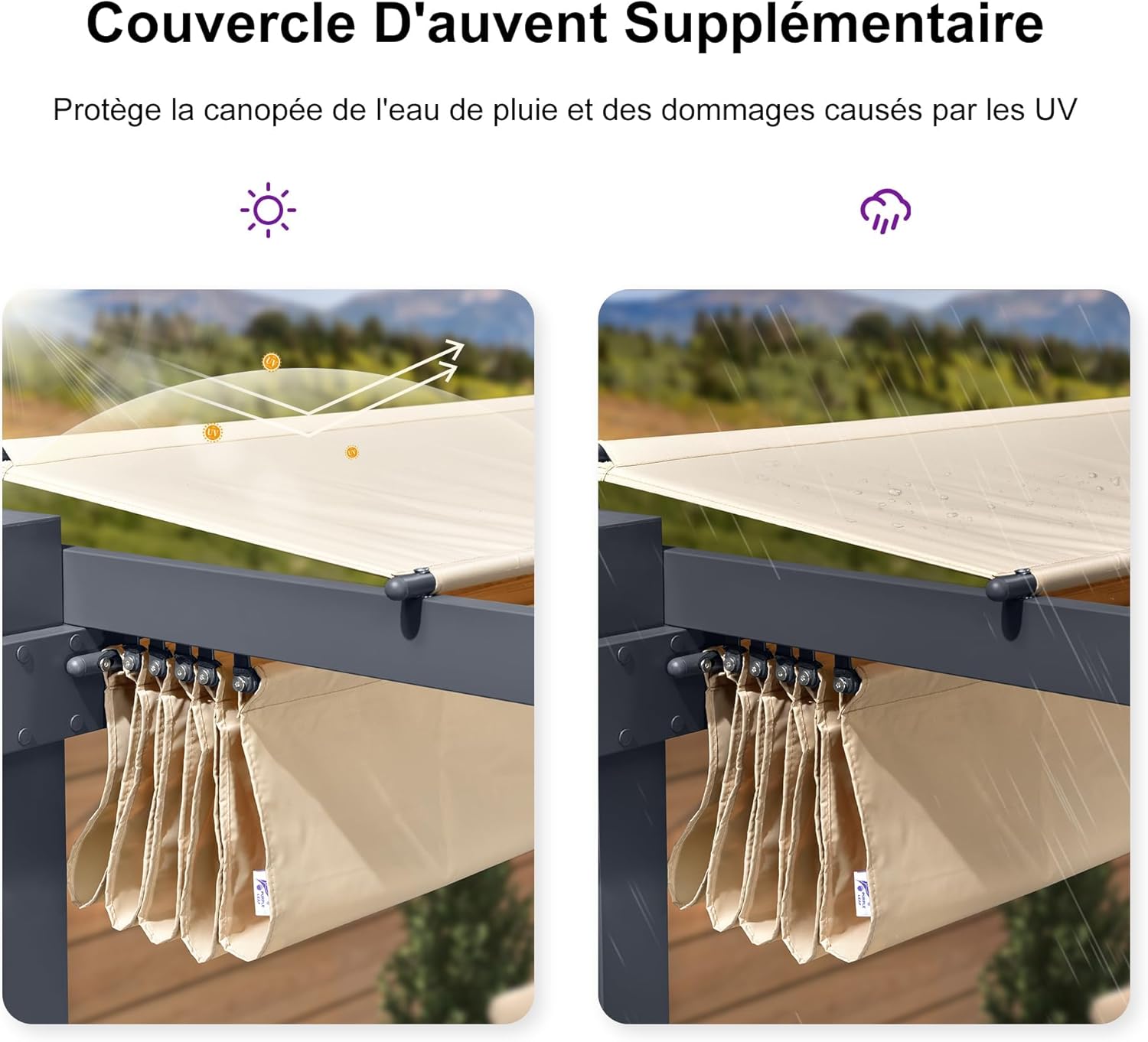 PURPLE LEAF - pergola aluminium - 4x3m - rideau, toit rétractable, kaki