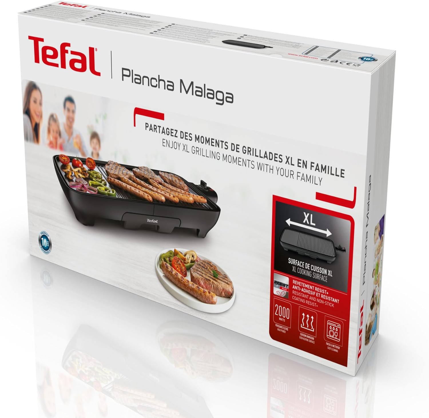 Tefal - Plancha Grill Malaga - grande capacité - 2000W, 1/3 plancha, 2/3 gril, antiadhésif, lave-vaisselle - TG391812