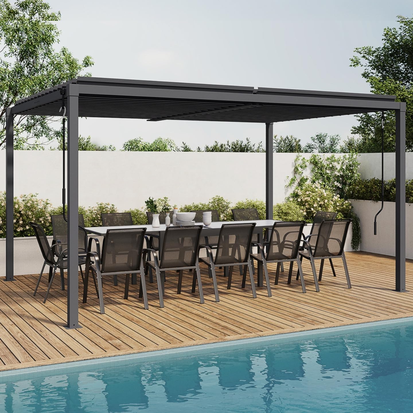 IDMarket - Pergola bioclimatique Acier 3x4m Gris Anthracite