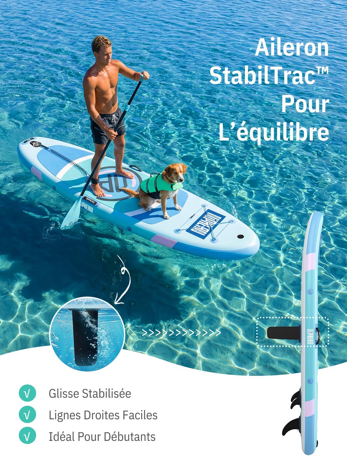 Niphean - Paddle gonflable adulte ultraléger 320 cm - siège, aileron StabilTrac, antidérapant