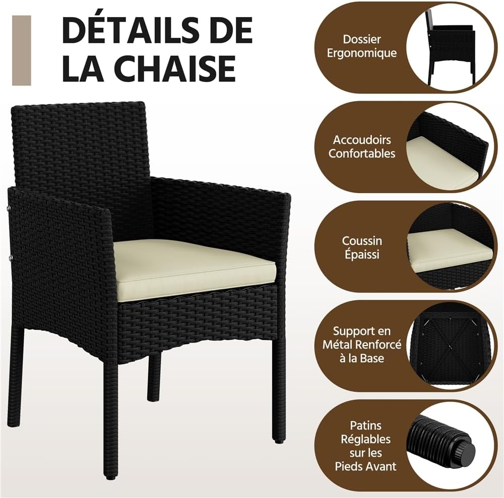 Yaheetech - Salon de jardin 4 places, polyrotin métal, canapé, fauteuils, table, coussins