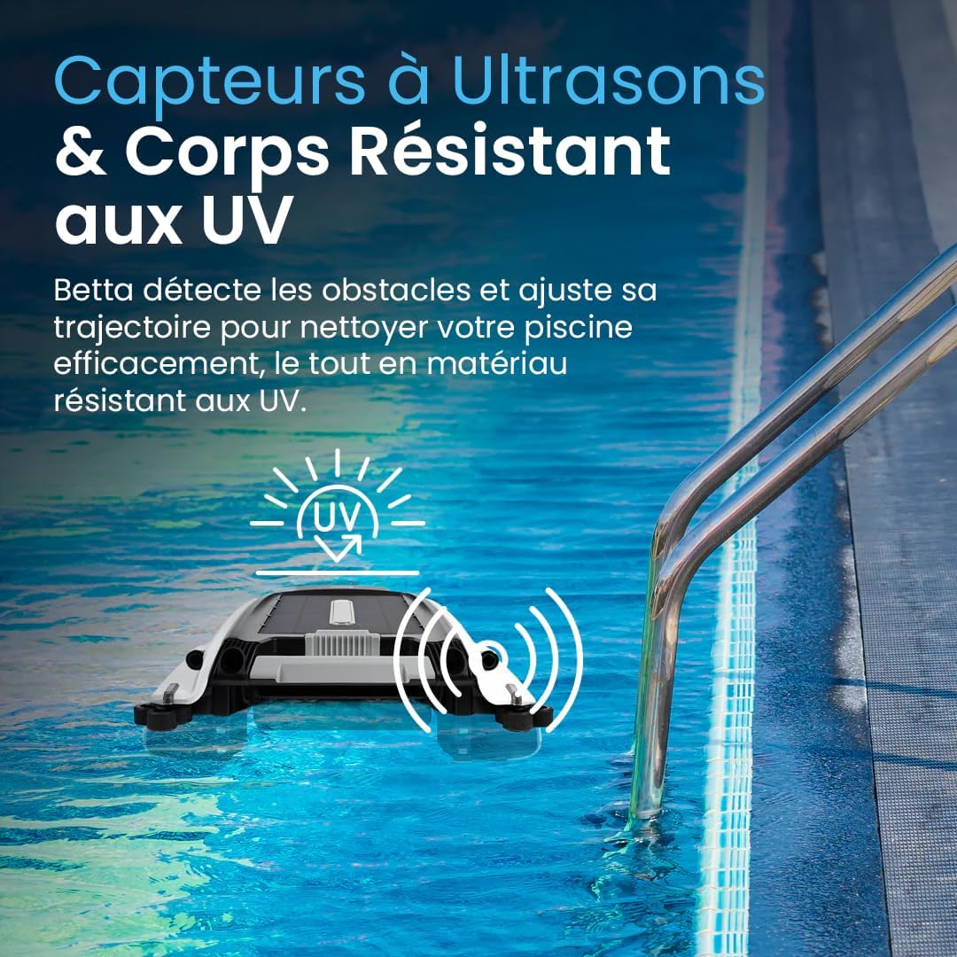 Betta - SE - robot skimmer solaire piscine, 30h autonomie, moteurs sel/chlore, nettoyage 24/7