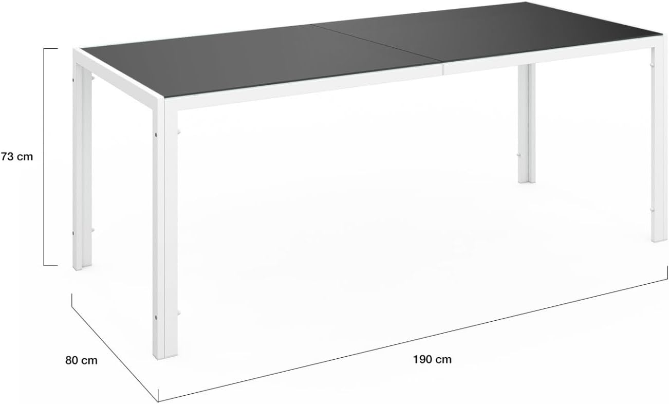 IDMarket - Salon Madrid - table 190 cm + 8 chaises empilables blanc/gris