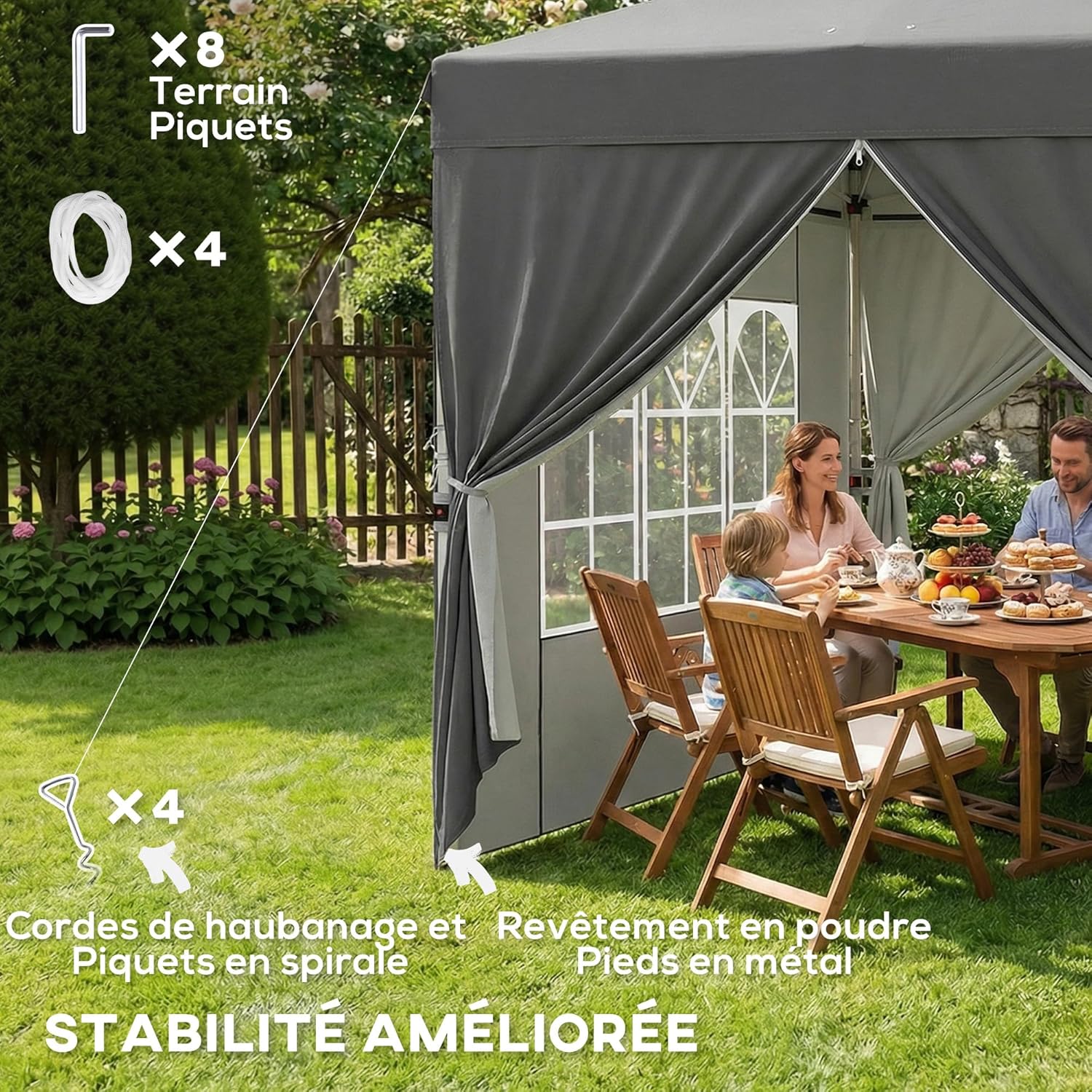Outsunny - tonnelle pop-up Series - 2,5x2,5m - protection UV50+, 4 parois, sac transport, hauteur réglable
