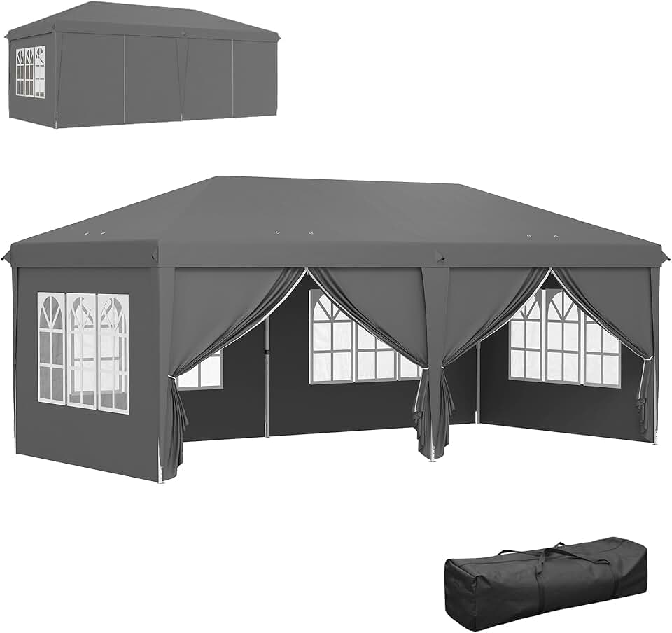 Outsunny - Tonnelle pliable 3x6m acier renforcé, côtés amovibles, gris