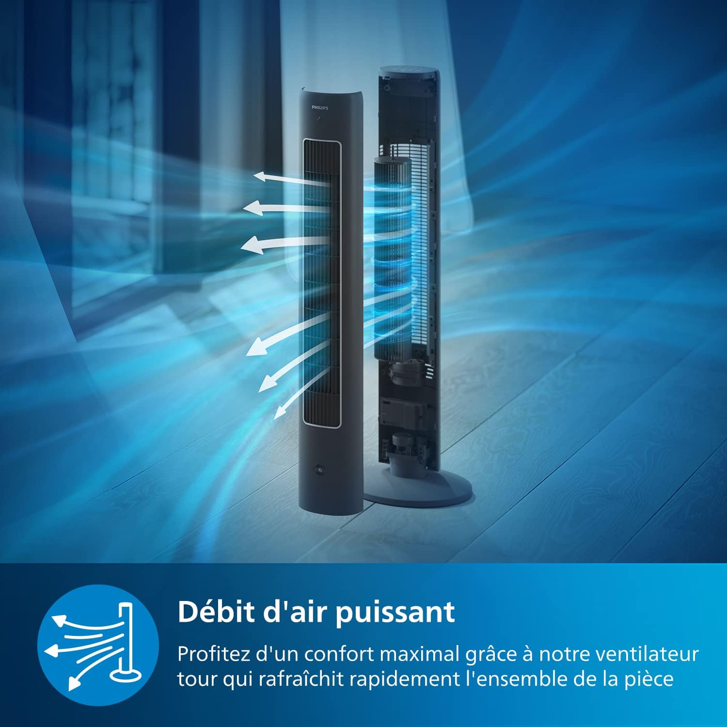 Philips - Série 5000 - 105 cm - ventilateur tour, télécommande, silencieux, minuterie, modes, aromathérapie - CX5535/11