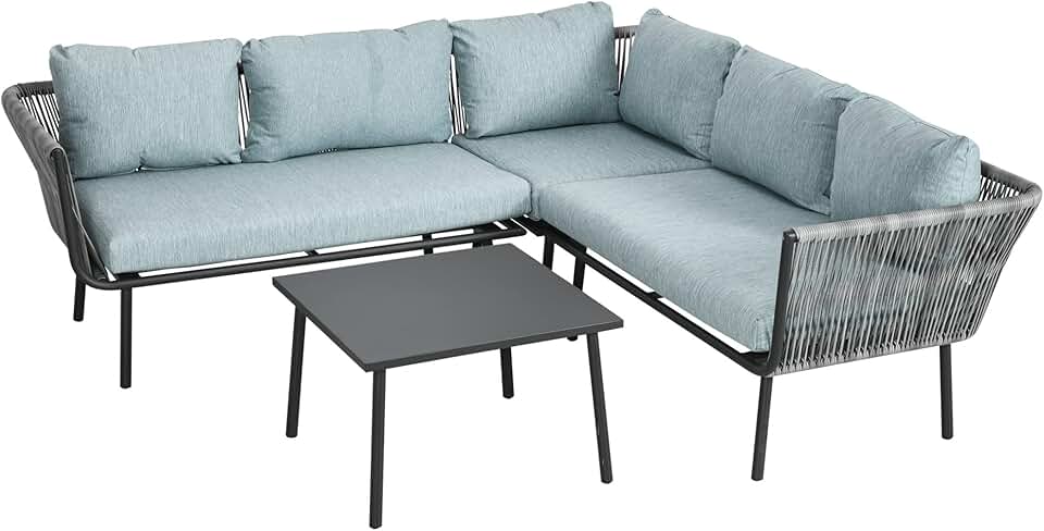Outsunny - Salon de jardin d'angle résine tressée 4 places - alu, coussins inclus, gris