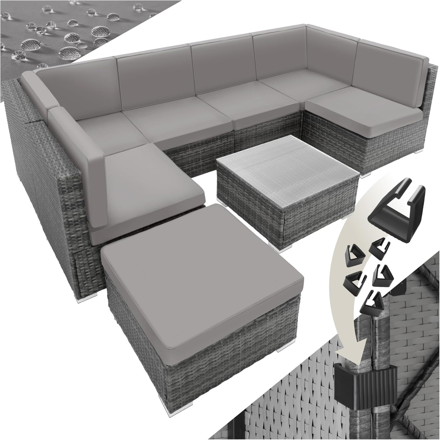Tectake - Salon de jardin modulable 6 places - rotin, gris, confortable