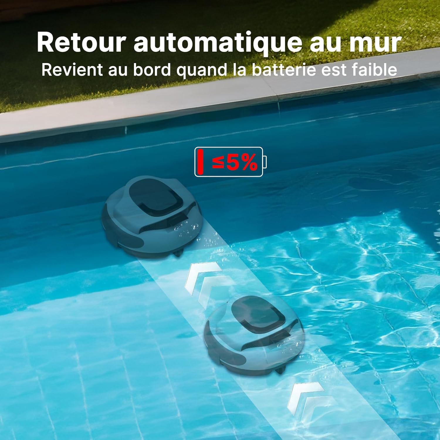 POOLPURE - Robot piscine sans fil, 100min, 5000mAh, 90m², 2026