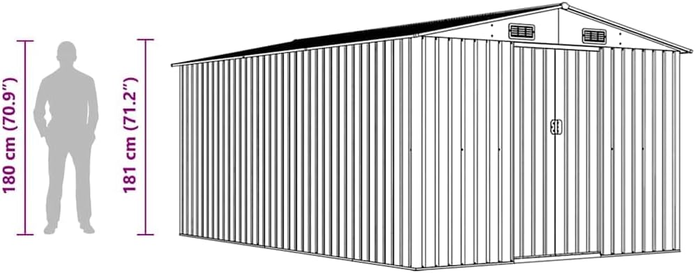vidaXL - Abri de jardin métal 257x398x178 cm, vert, terrasse et outils