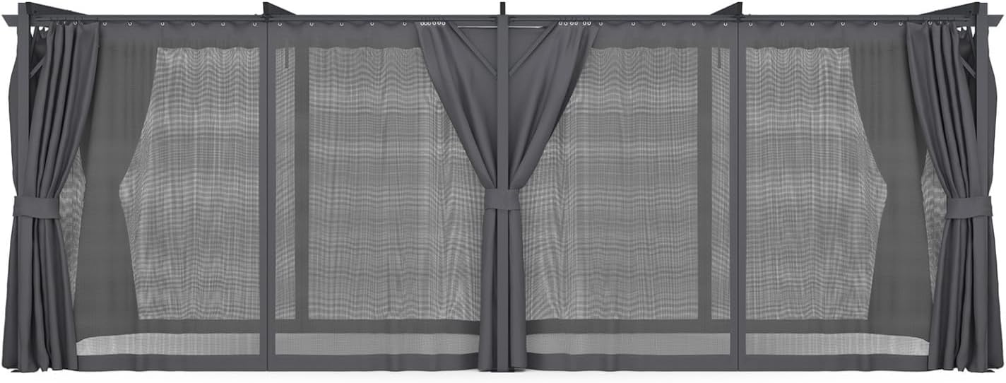 IDMarket - Pergola intégrale moustiquaire, toit rétractable 3x6m, 6 rideaux gris