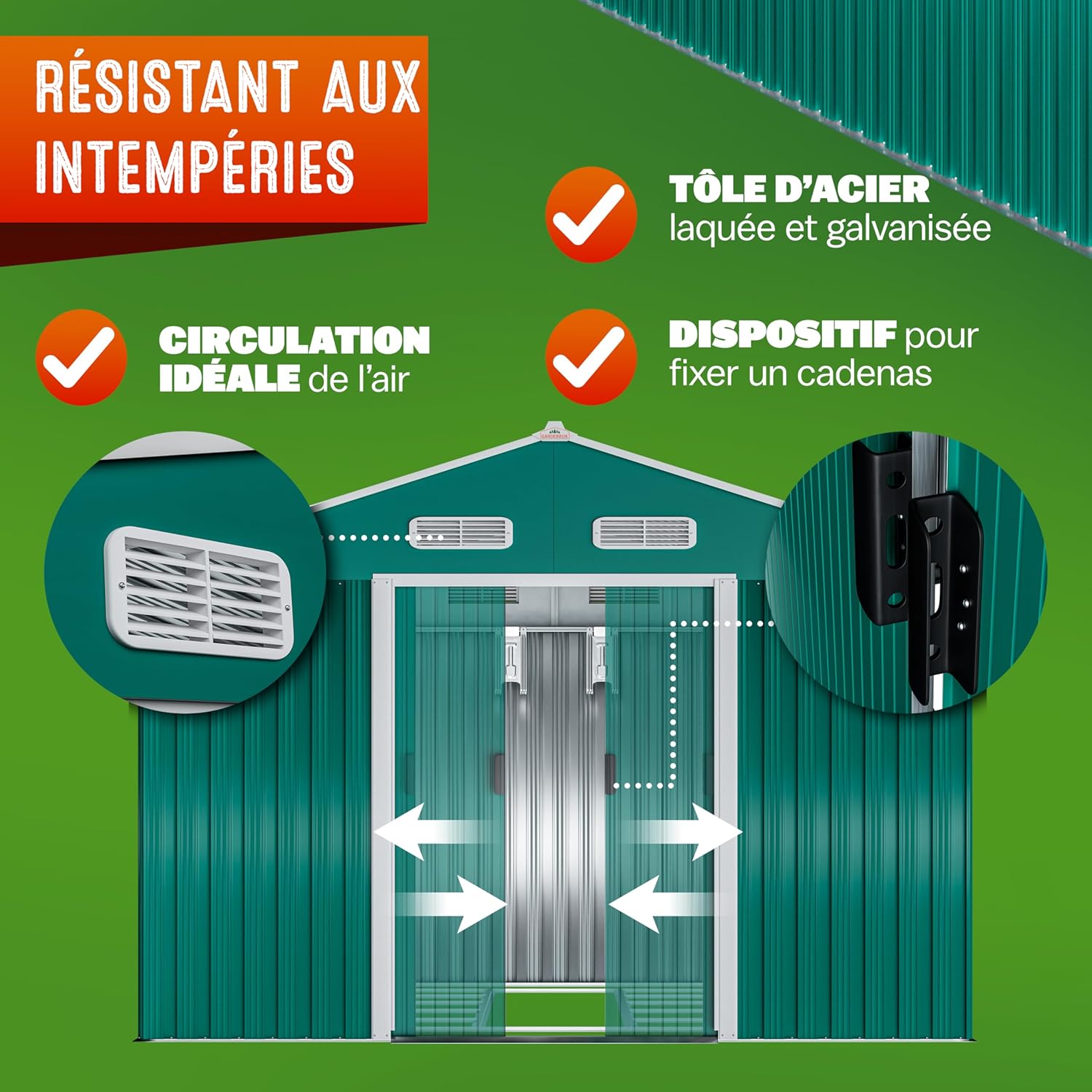 GARDEBRUK - Abri de jardin métal XXXL, 8m², porte coulissante, 315x260x180cm