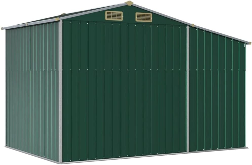 vidaXL - Abri de jardin vert, 277x192,5x179 cm, acier galvanisé, toit incliné