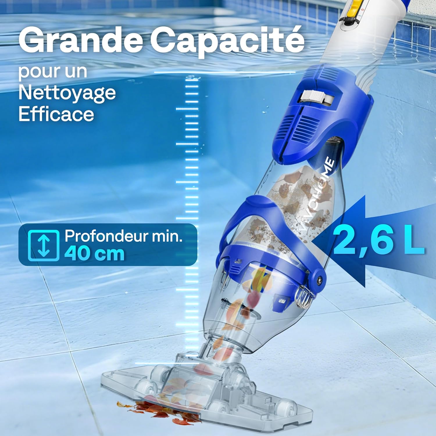 VIVOHOME - Aspirateur piscine sans fil - 250 cm - 4300 LPH, 2,6L, 75 min, 4 sacs filtres