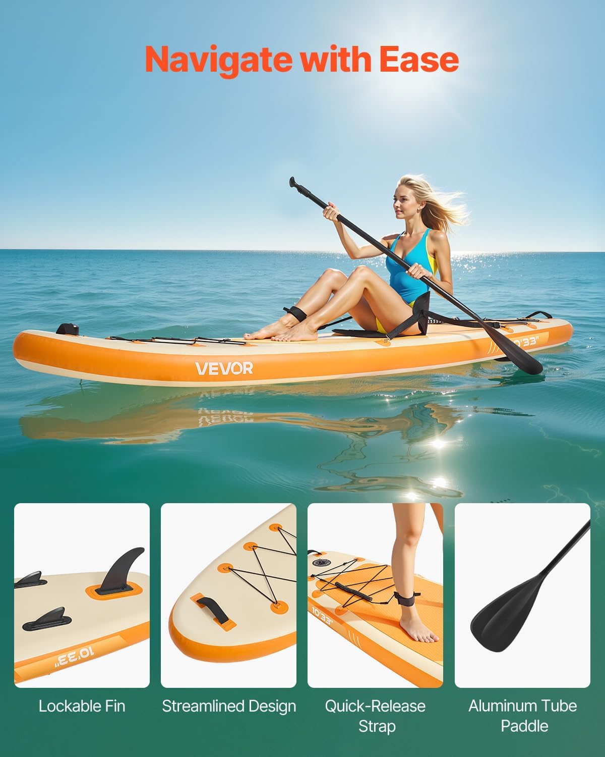 VEVOR - Paddle gonflable avec siège - 304x83x15cm - ultra-légère, accessoires complets