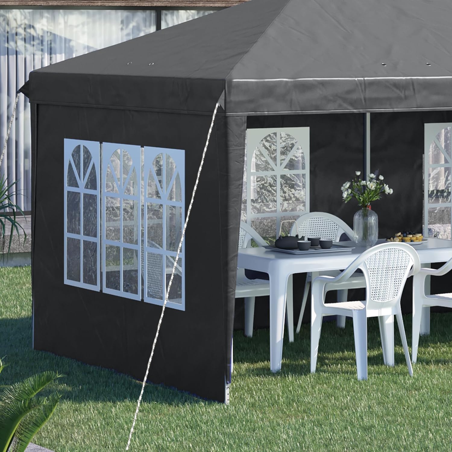 Outsunny - tonnelle pliante pop-up 3x6m - 3 côtés, piquets, sac transport