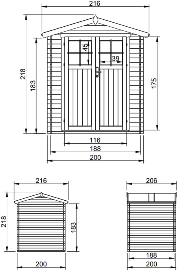 Abri de Jardin en Bois avec Sol TRAITÉ Porte verrouillable de Haute qualité - Stockage extérieur I216xL206xH218 cm/ 3.53 m2 - Toit imperméable, fenêtres TIMBELA M343F+M343G