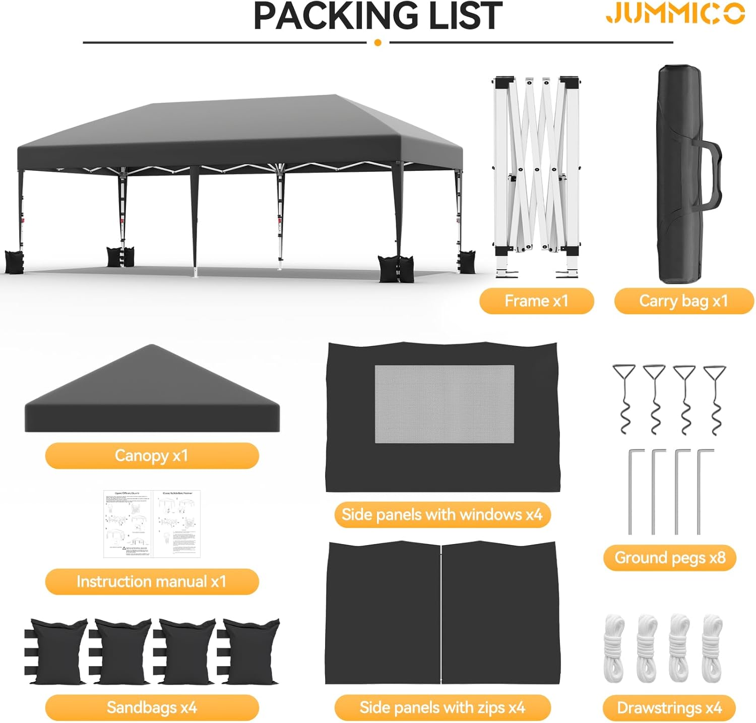 JUMMICO - tonnelle pliante - 3x6m - moustiquaire anti-insectes, imperméable, anti-UV